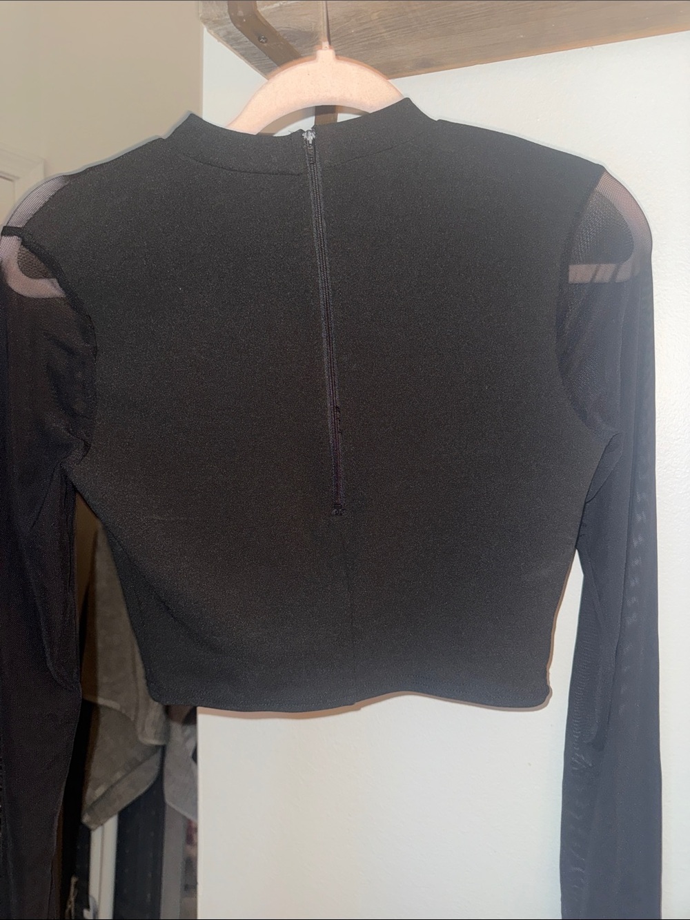 privy Black Sheer Long-Sleeve Crop Top with Gold Chain - Picture 3 of 4